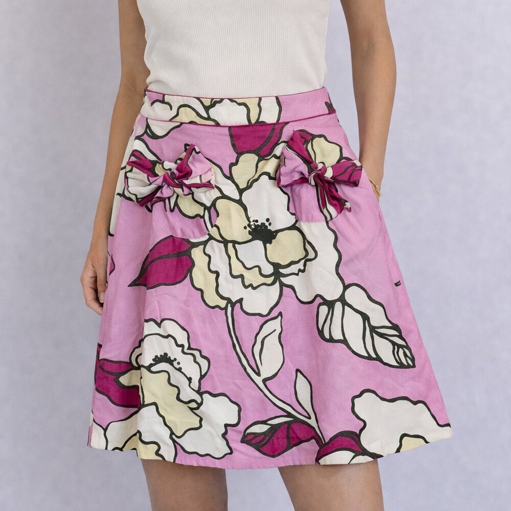 Elevenses Retro Floral Cotton Skirt w/ Bows & Pockets – Size 2